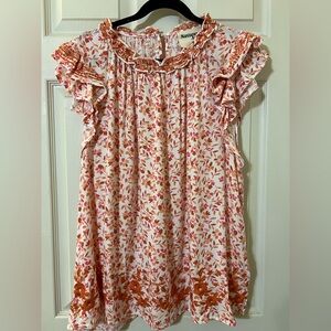 Baltic Born Floral Ruffle Blouse in Red and White